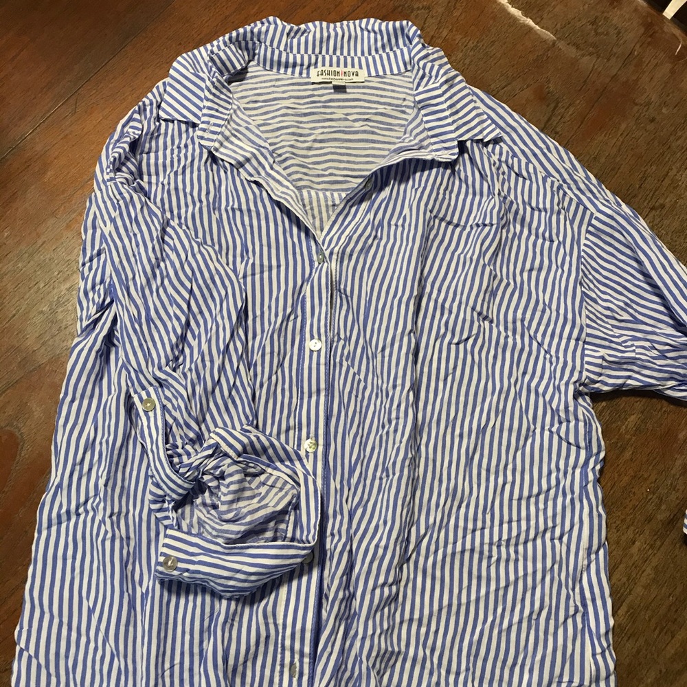 Stripped button down top